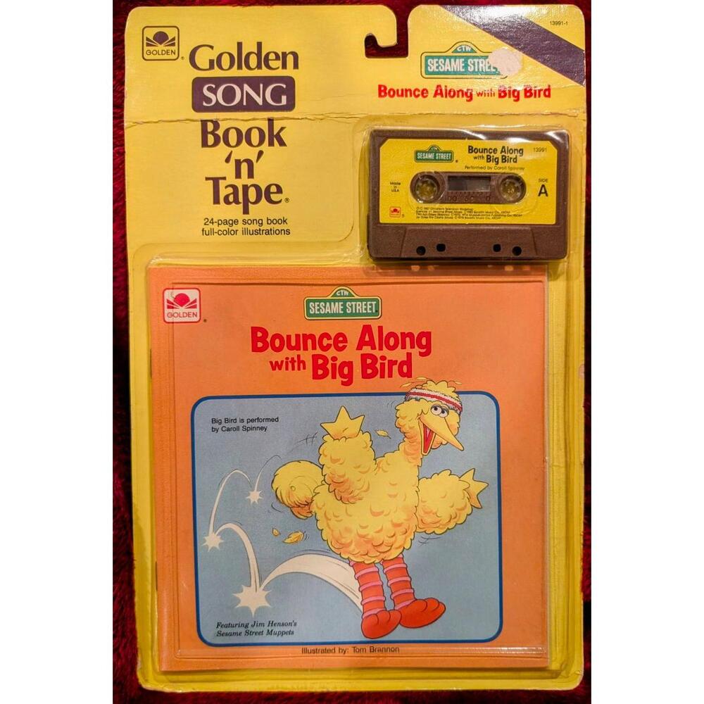 Vintage New Golden SONG Book Bounce Along With Big Bird Book Tape Set 24 Page